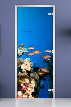 Стеклянная межкомнатная дверь с фотопечатью «Underwater World-10»